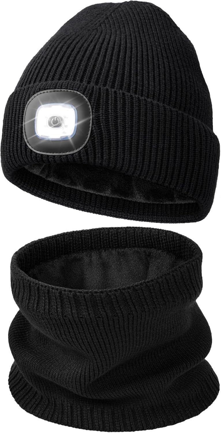 MELASA Winter Fleece Lined Beanie with a Light Scarf Gift Set for Men, Winter Hat Thermal Cold Weather Gear for Outdoor MELASA Winter Fleece Lined Beanie with a Light Scarf Gift Set for Men, Winter Hat Thermal Cold Weather Gear for Outdoor