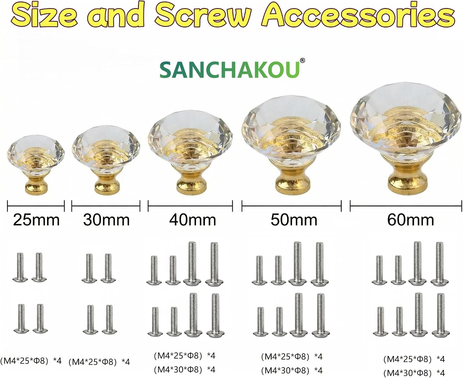 Drawer Knobs 4 Pcs Single Golden Hole Wardrobe Door Drawer Diamond Crystal Handle 30Mm
