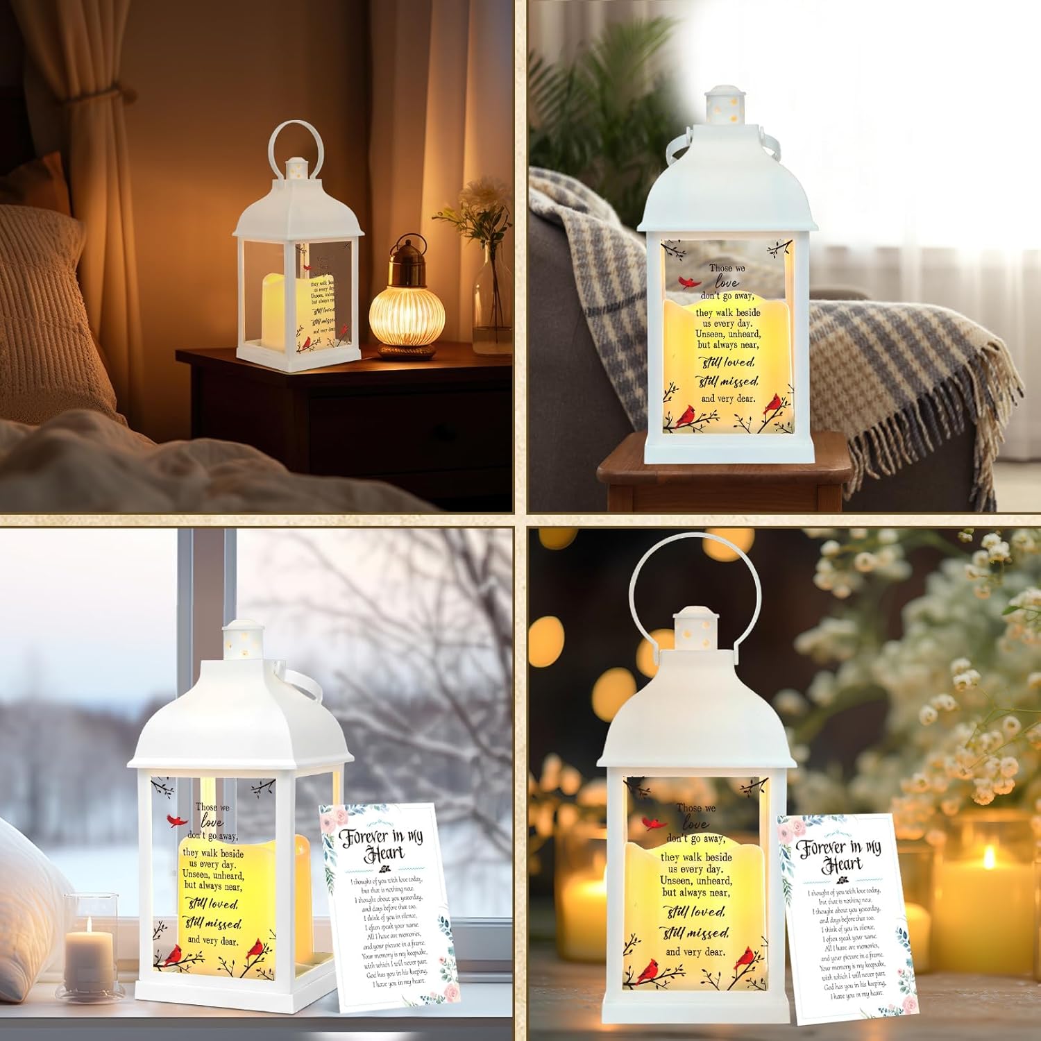 Baquler 1 Pcs Memorial Lantern Gifts with Card Bereavement Gift for Loss of Loved One Remembrance Sympathy White Handle Memory Lantern Presents with LED Candle and Card, Battery Included(Modern) - Image 8