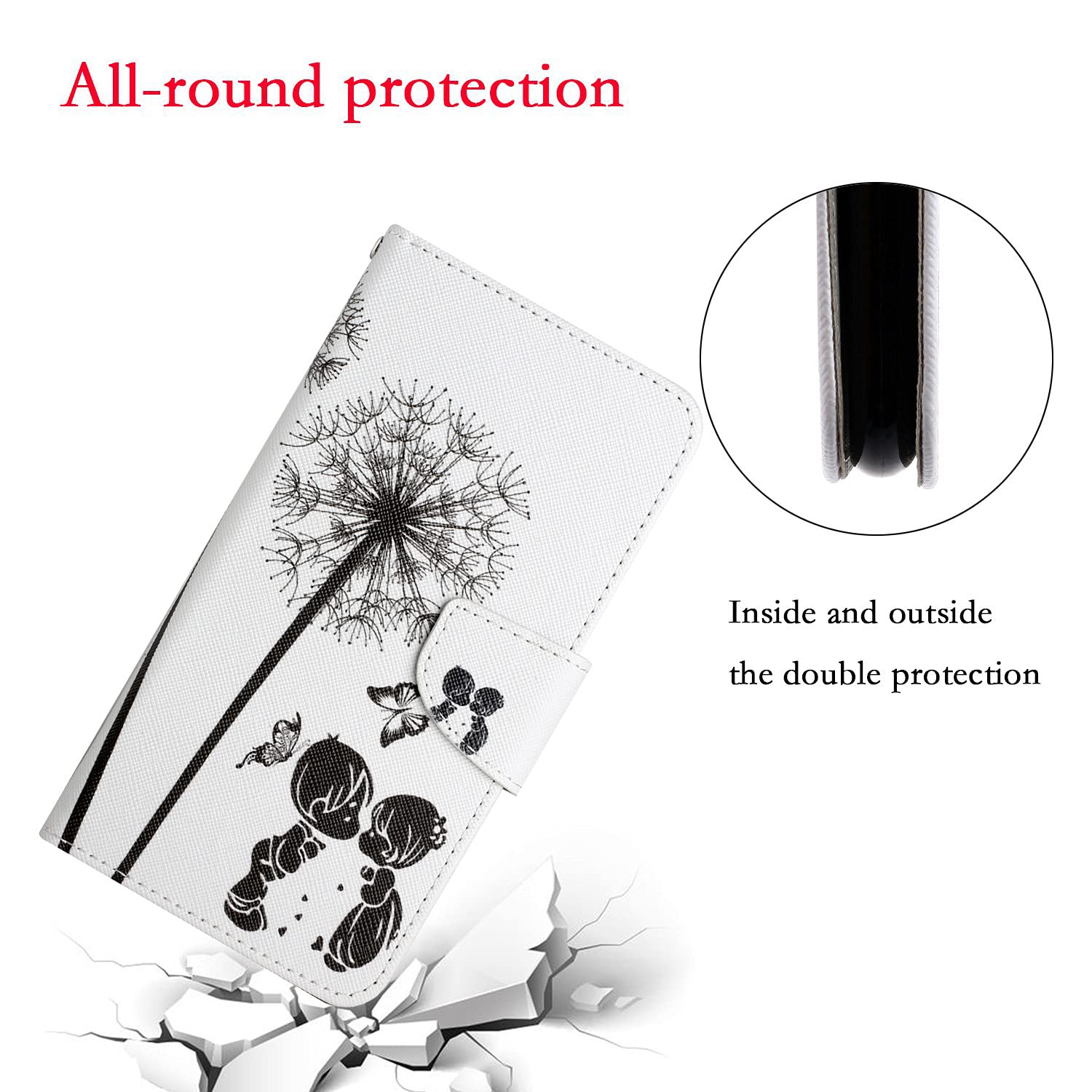 VQWQ Custodia per iPhone 12 Pro 6.1, Flip Cover a Portafoglio in Pelle PU Elefante Slot per Schede Libro Cavalletto Supporto Wallet Case Cordino Chiusura Magnetica per Donna Maschio -[XC]-Black