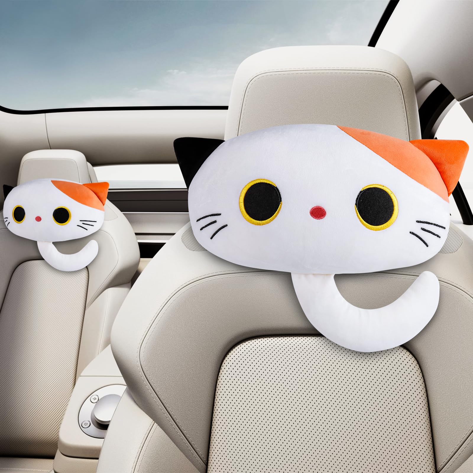 Amazon.com: EVOLVEOVER Cat Car Headrest Pillow Cartoon Car Seat