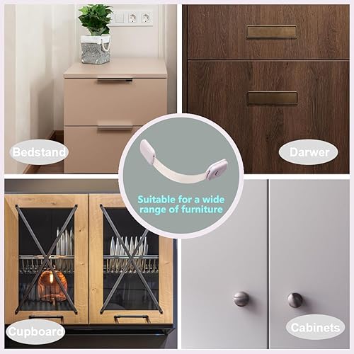 Miniatura 7 de Paquete de 4 cerraduras de gabinete a prueba de bebés, cerraduras de correa de seguridad para niños para cajones, armarios, lavavajillas, armario y