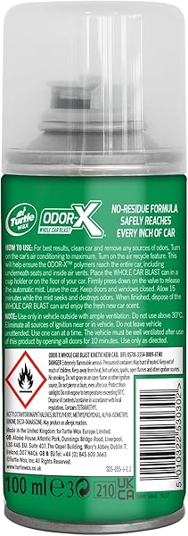 Turtle Wax Turtle Wax Odor-X Whole Car Blast Car Air Freshener, New Car Scent, One-time Use Odour Eliminator, Removes Unwanted Smells Permanently, Car Fragrance Lasts up to 30 Days, 50ml, Pack of 2 in use