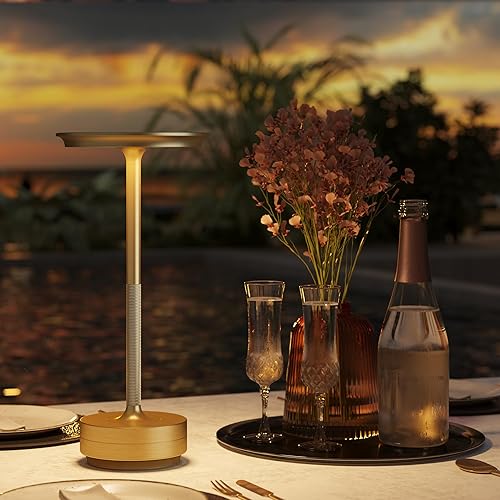 Miniatura 4 de Lámpara de mesa recargable inalámbrica, LED portátil táctil de 5000 mAh, funciona con pilas, con función de memoria, brillo de 3 niveles para patio,