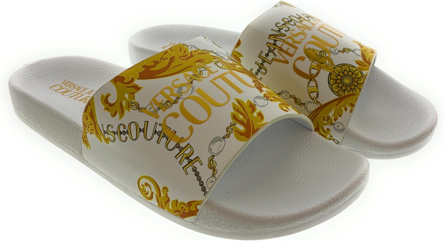 VERSACE JEANS COUTURE Womens White/Gold Signature Pattern Pool Slide
