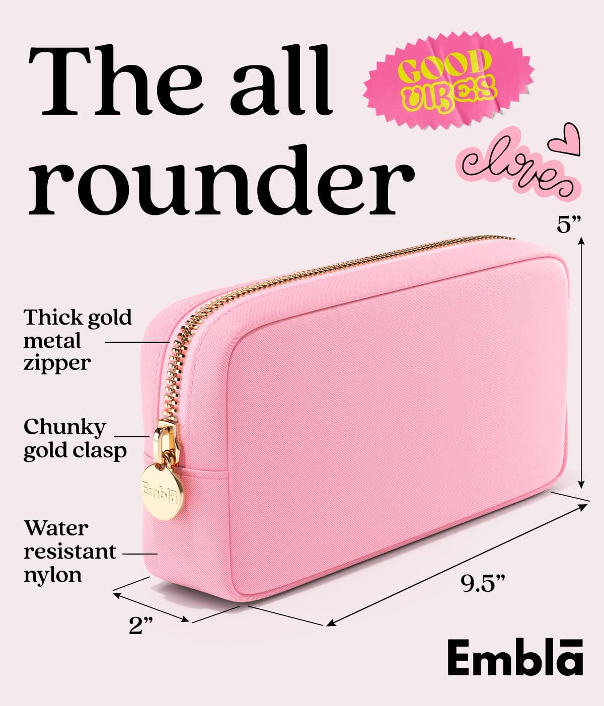 Embla Makeup Bag Travel Cosmetics Pouch and Toiletry Bag, Nylon Zipper Pouch Purse, Cute Make Up Organizer Storage Tote for Women Girls, Travel Skincare Case, Small Makeup Bags, Flamingo Pink - Image 2