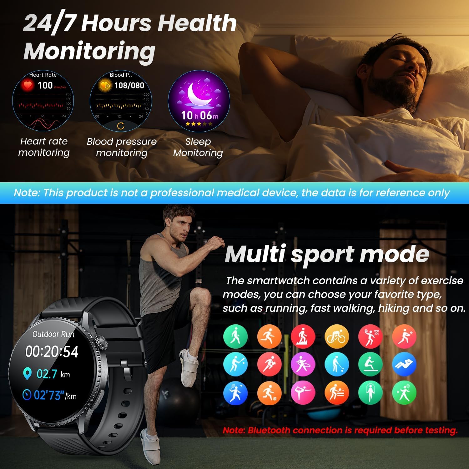 Smartwatch Reloj Inteligente Hombre con ECG: 1,56" AMOLED Smart Watch con Llamadas IP67 Frecuencia Cardíaca Spo2 Presión Arterial Sueño Bluetooth Pulsera Fitness deportivo 440mAh para Android iOS