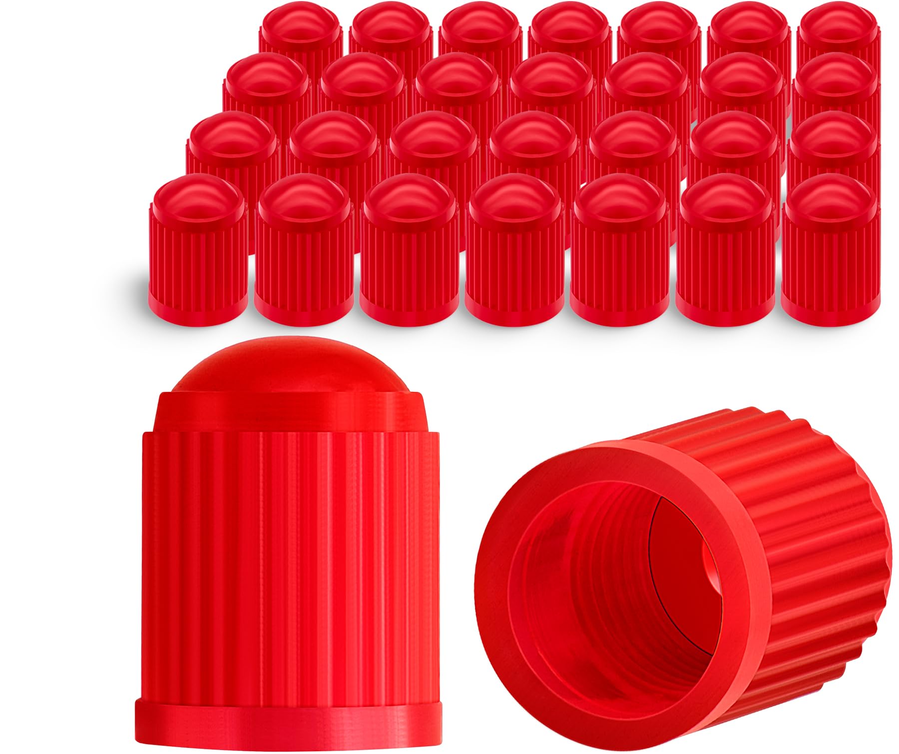 30PCS Tire Valve Stem Caps, Corrosion Resistant, with O Rubber Ring, Airtight Seal Heavy Duty Dustproof Tire Valve Stem Covers for Cars, SUV, Trucks, Bikes, Motorcycles, Bicycles(Red)