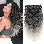 BHF 26 inch Kinky Curly Clip In Hair Extension, Double Weft Full Head Japanese Heat Resistance Fiber 140g Synthetic Hair Extensions For Women 7pieces (t1b/grey)