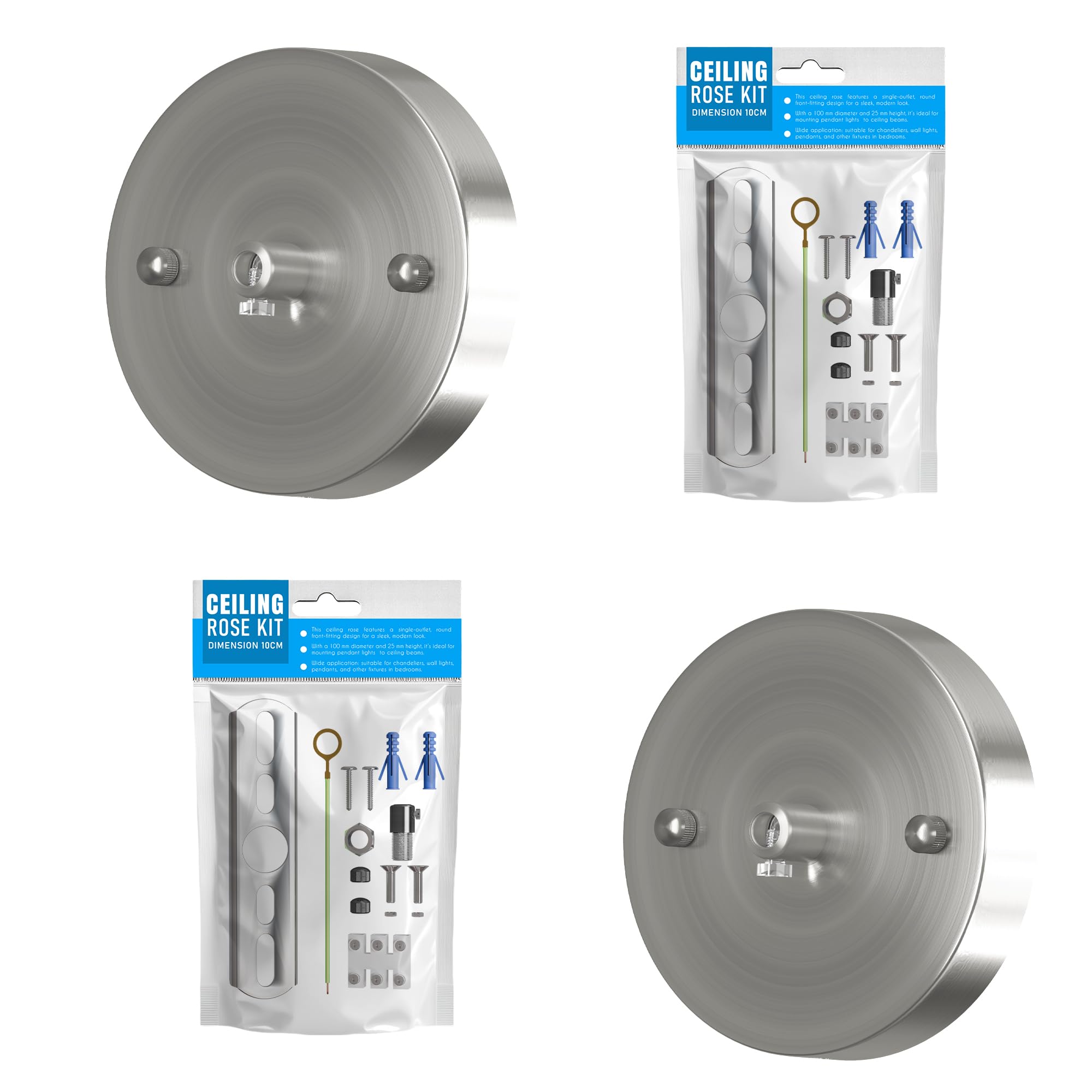 2 Pack Vintage Ceiling Rose Pendant Light Fitting 100mm Metal Round Canopy Kit with Accessories Single Outlet Ceiling Cover Plate for Chandeliers Pendant Lights and Wall Lamps [Energy Class A]
