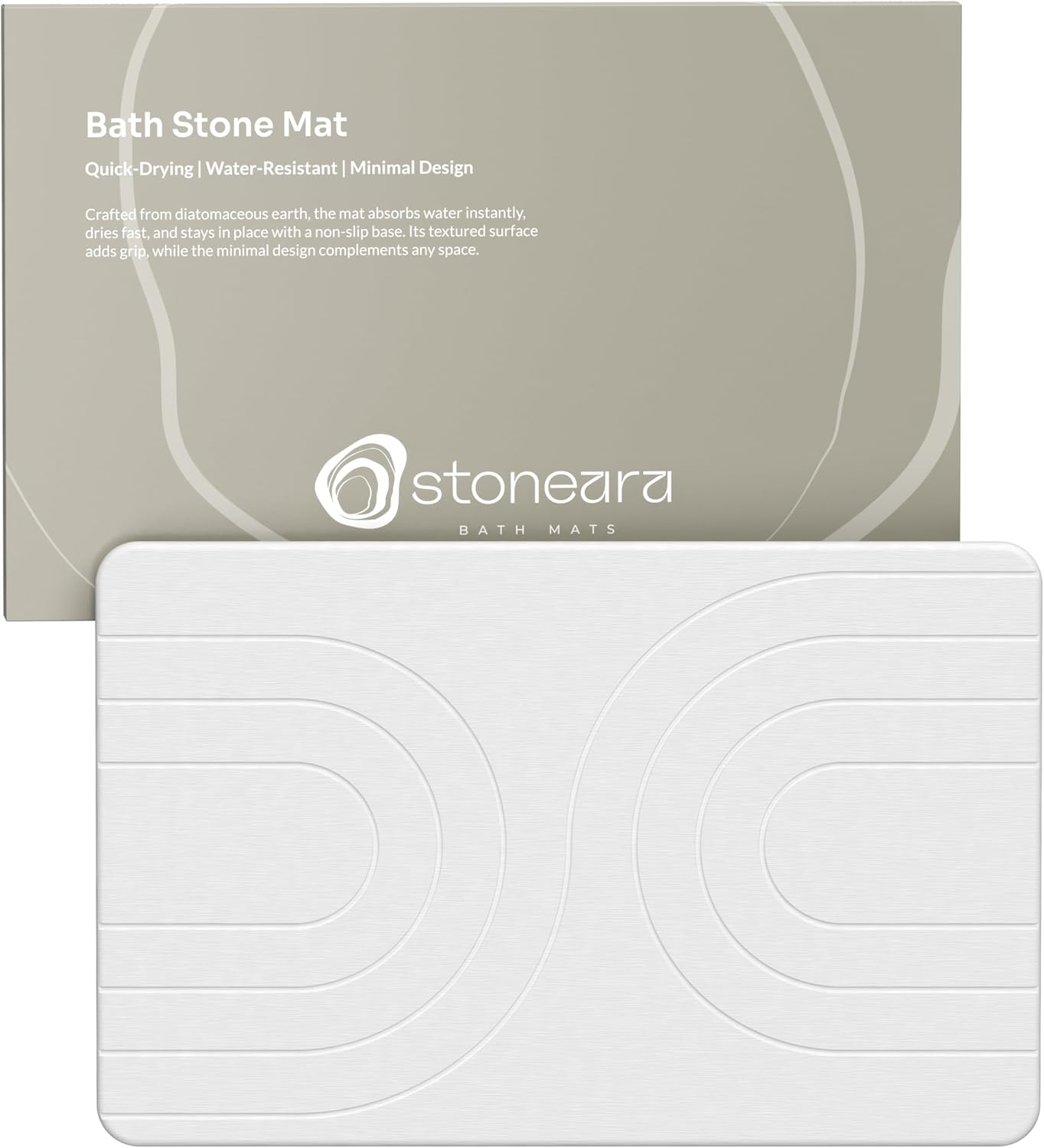 Stone Bath Mat – Quick-Dry Diatomaceous Earth Bathroom Mat, Ultra-Absorbent Non-Slip Bath Stone Mat, Fast Drying & Easy to Clean (White)