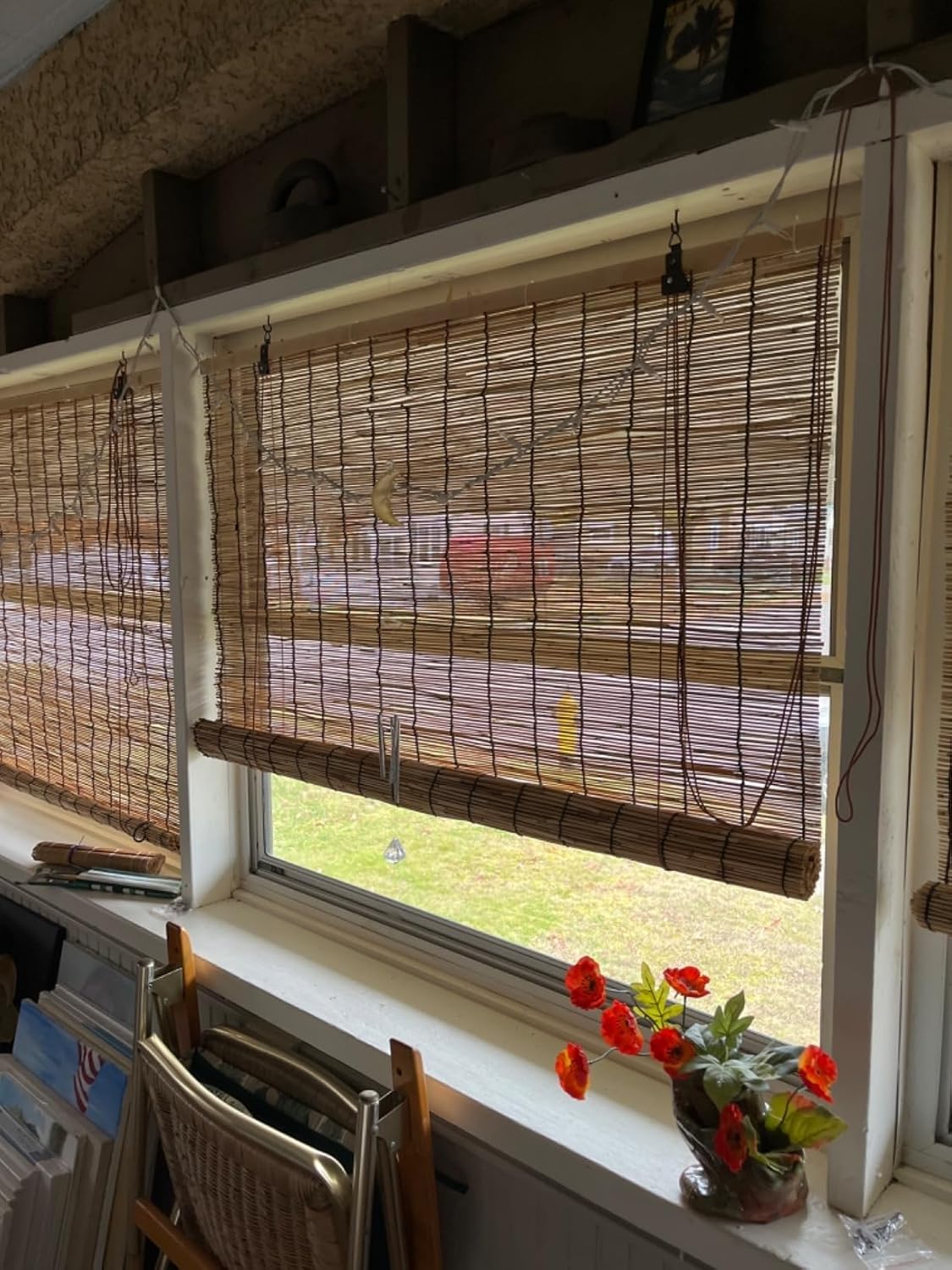 Bamboo Blinds for Outdoor, Patio Bamboo Roller Shades, Blackout Roll Up Blind for Windows, Cordless Reed Privacy Screen, Porch Waterproof Curtain 48" 64" 72" 84" 96" high(80" W x 84" H)