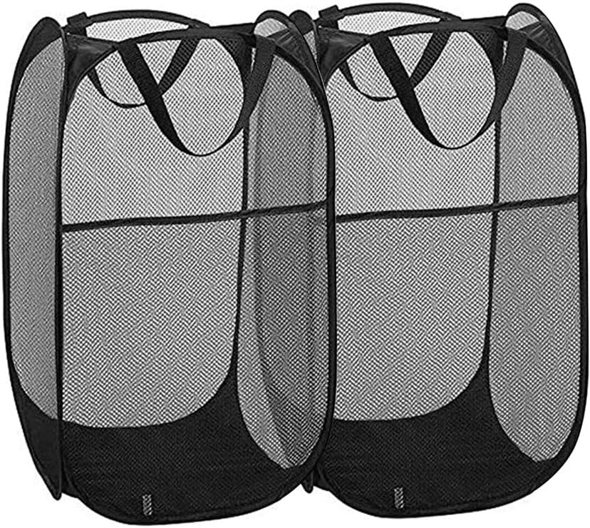 Pop-Up Mesh Laundry Hamper Basket with Handles, 2 Pack, Black