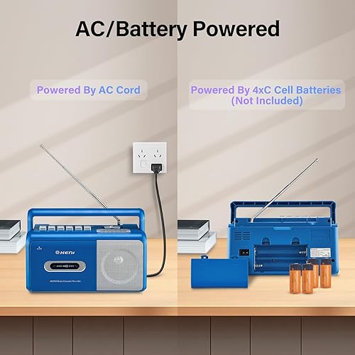 Miniatura 5 de G Keni Reproductor de casete portátil Boombox Radio AMFM estéreo, grabadora de casette con conector para auriculares, funciona con pilas o