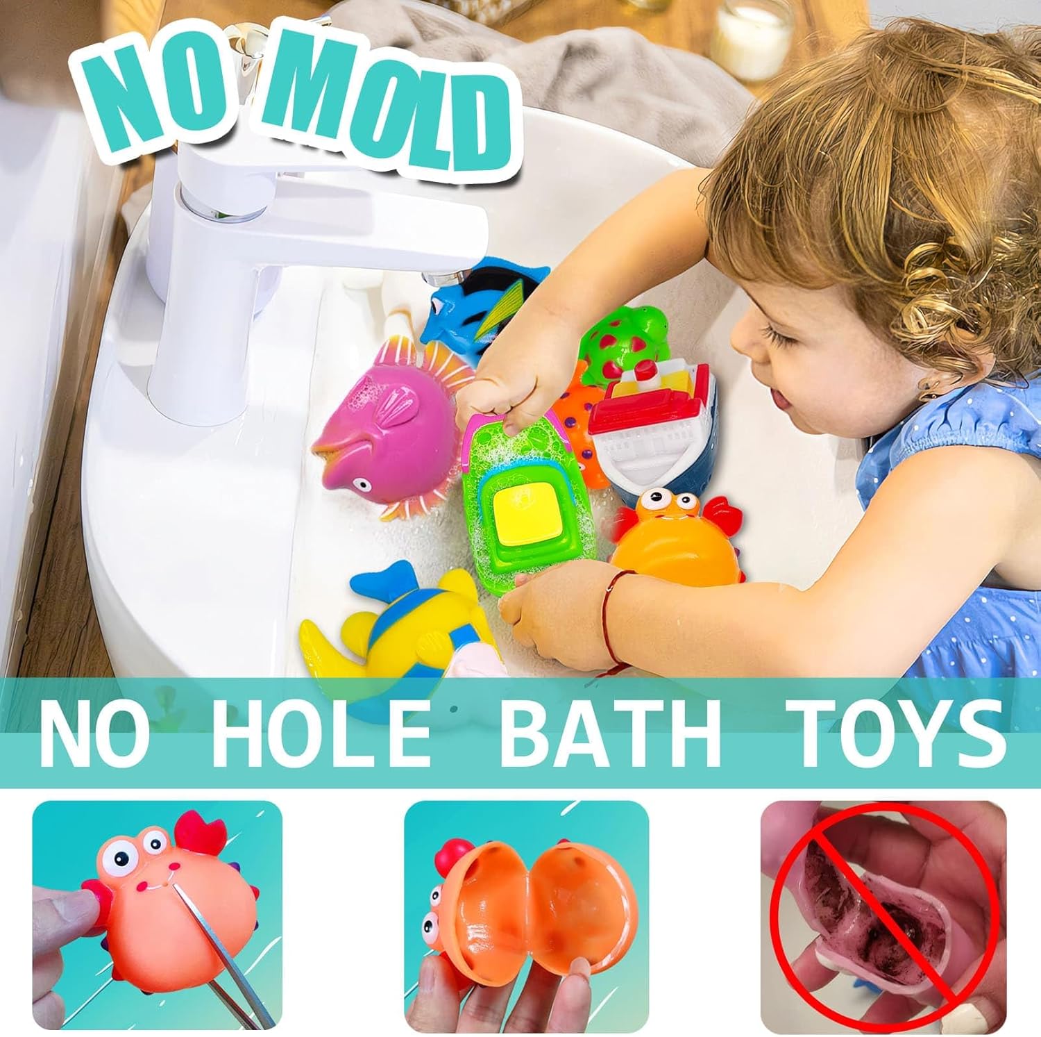 Mold Free Baby Bath Toys - Infant Baby Toys 6-12 12-18 Months - Water Table Toys Pool Toys Fish Bathtub Toys for Toddler 1-3 - Valentines Day Gifts for Boys Girls Easter Basket Stuffers Toy Boats 8 pcs bath toys image 4 of 6 B0CWY3KLJ6