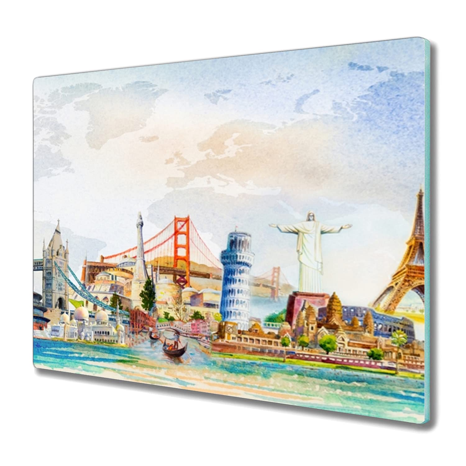 Planche à découper 60x52 cm en verre de sécurité induction - Coloray Histoire Carte des monuments