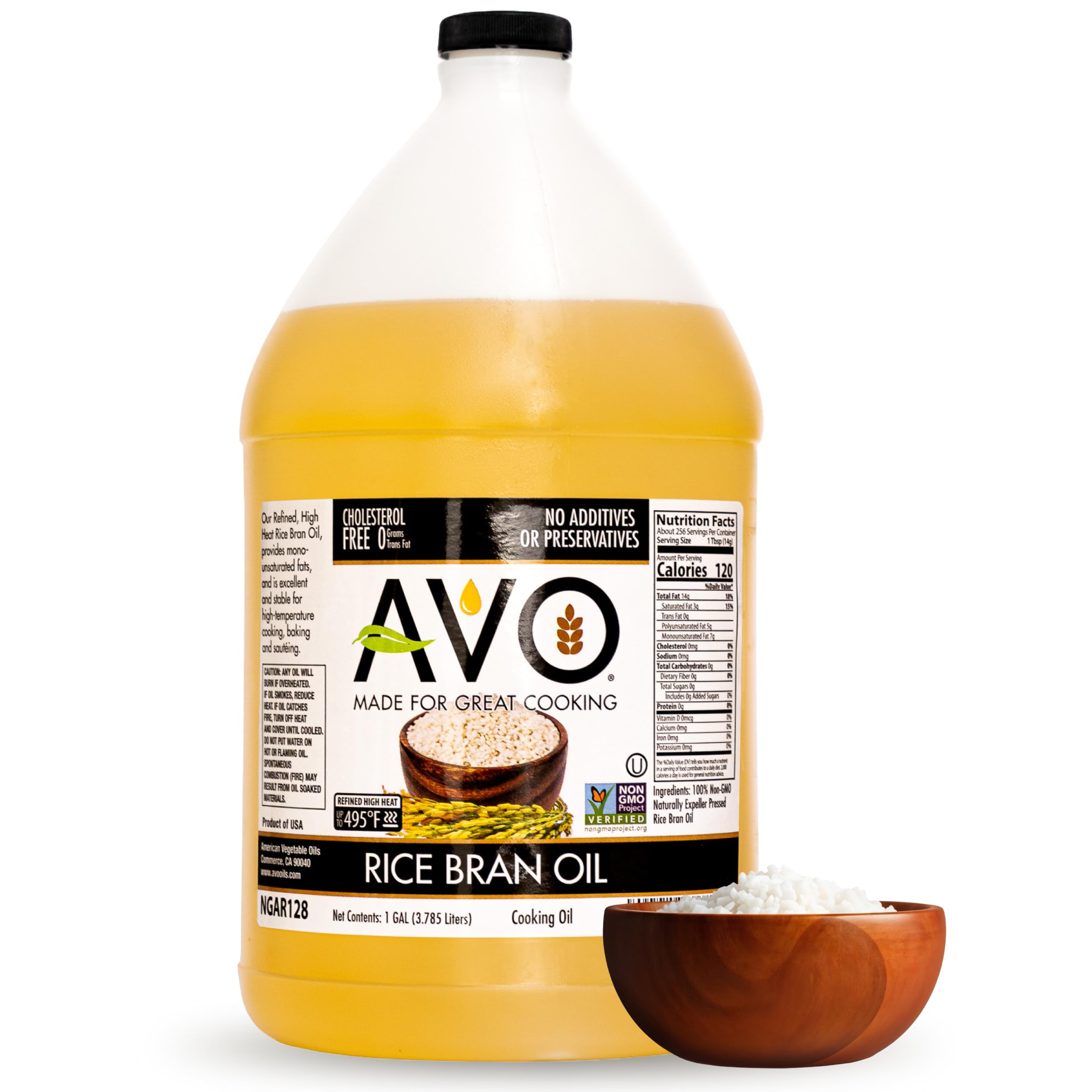 AVO NON GMO 100% Rice Bran Oil, 1 Gallon, No Preservatives Added