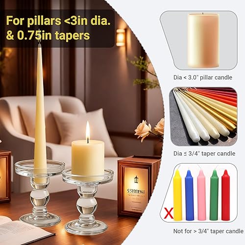 Miniatura 4 de OYATON Portavelas de cristal para vela de pilar de 3.0in o vela cónica de 78 pulgadas, soporte de candelabro, juego de 3 para decoración de boda o