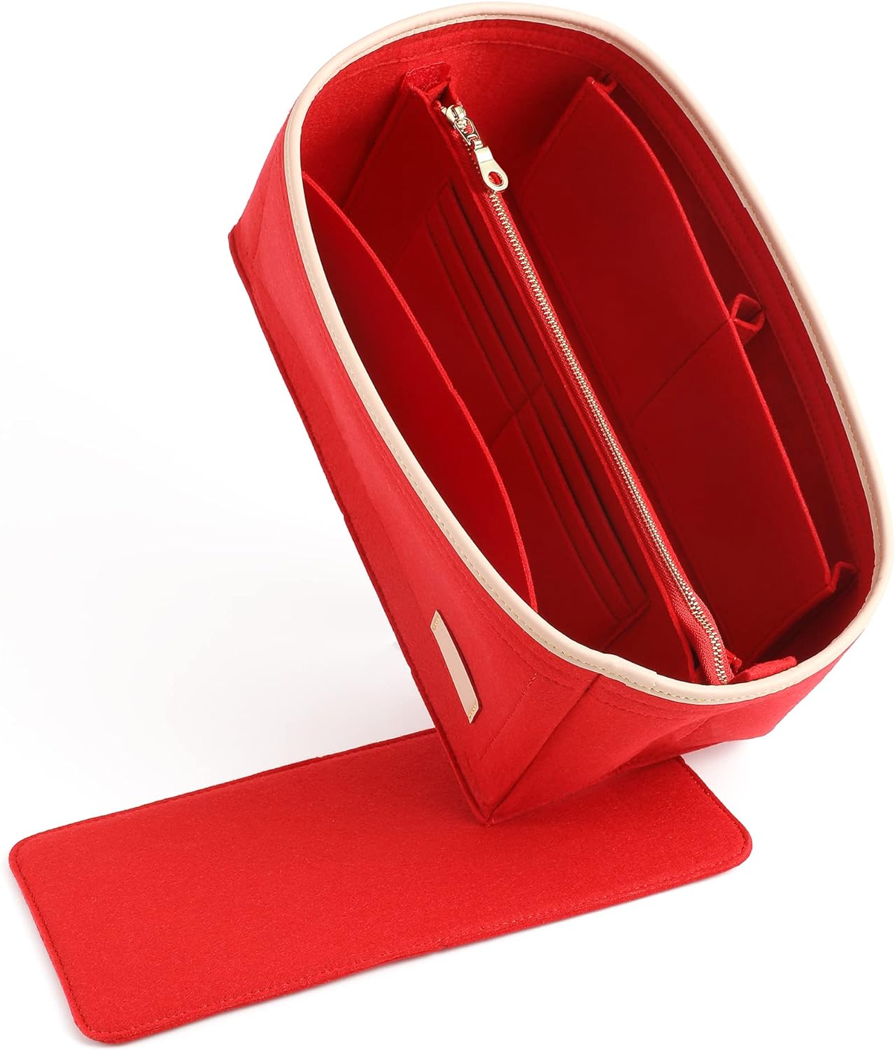 Doxo Purse Organizer Insert for Handbags & Base Shaper Combination,Tote Bag Organizer Insert with 6 Sizes,Compatible with LV Speedy 25 & Neverfull PM ON THE GO and More(Red-Medium)