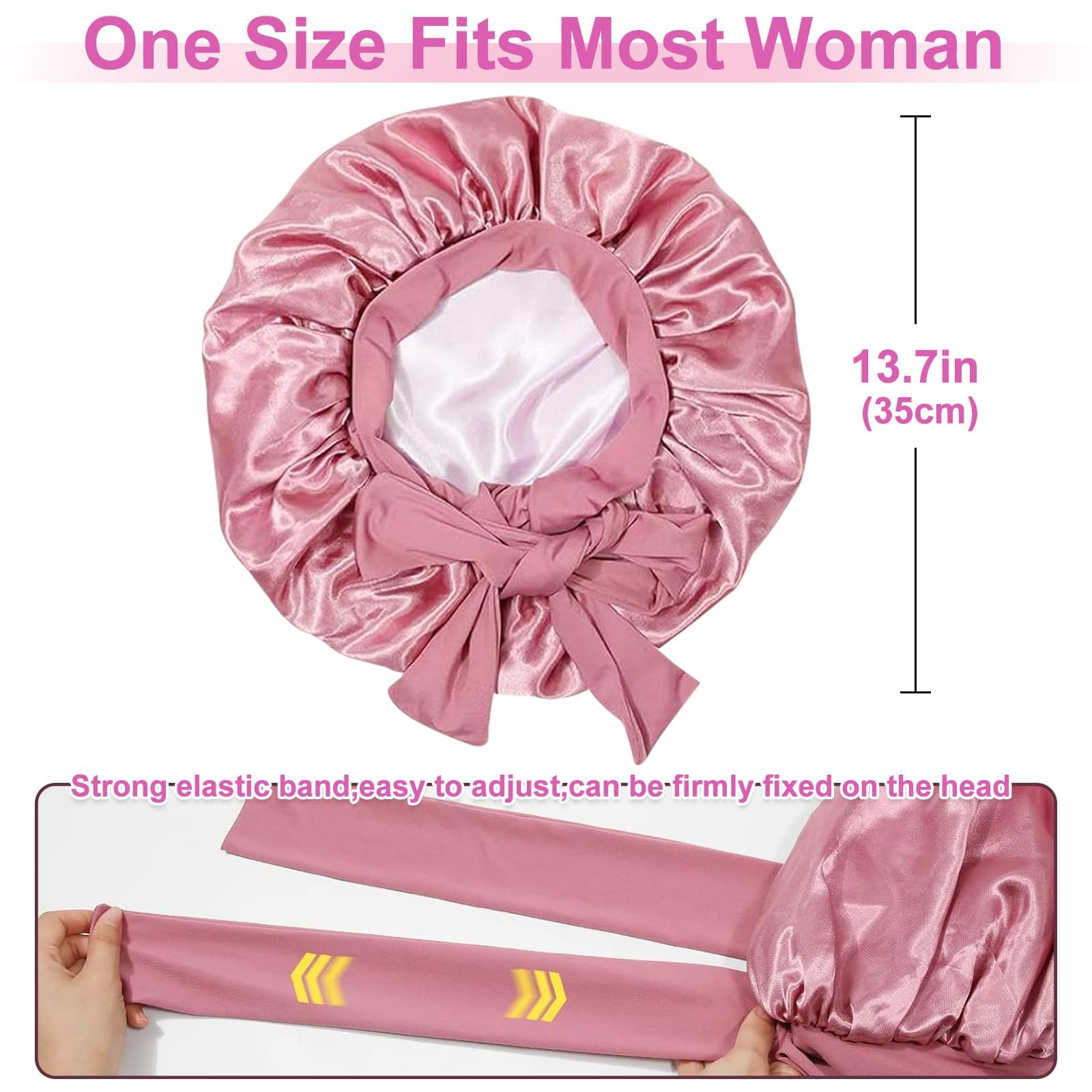 Bonnet de sommeil en soie pour femme - Réglable - Double face - Réglable - Double face, Poudré