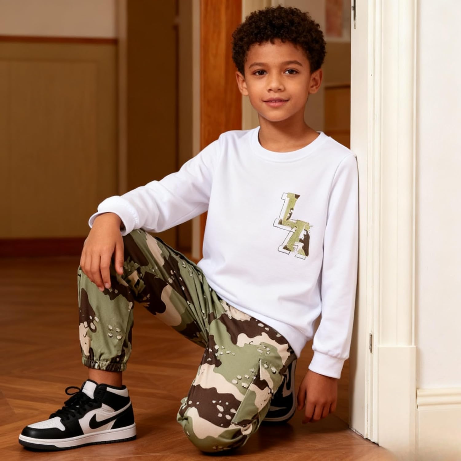 Boy Clothes Plant Camouflage Pants LA Letter Print Top Sweatsuit Fall Boys Outfits Set