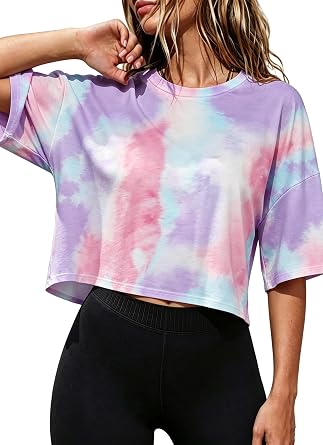 Crop Tops for Women Half Sleeve Summer Tshirts Oversized Loose Fit Tees