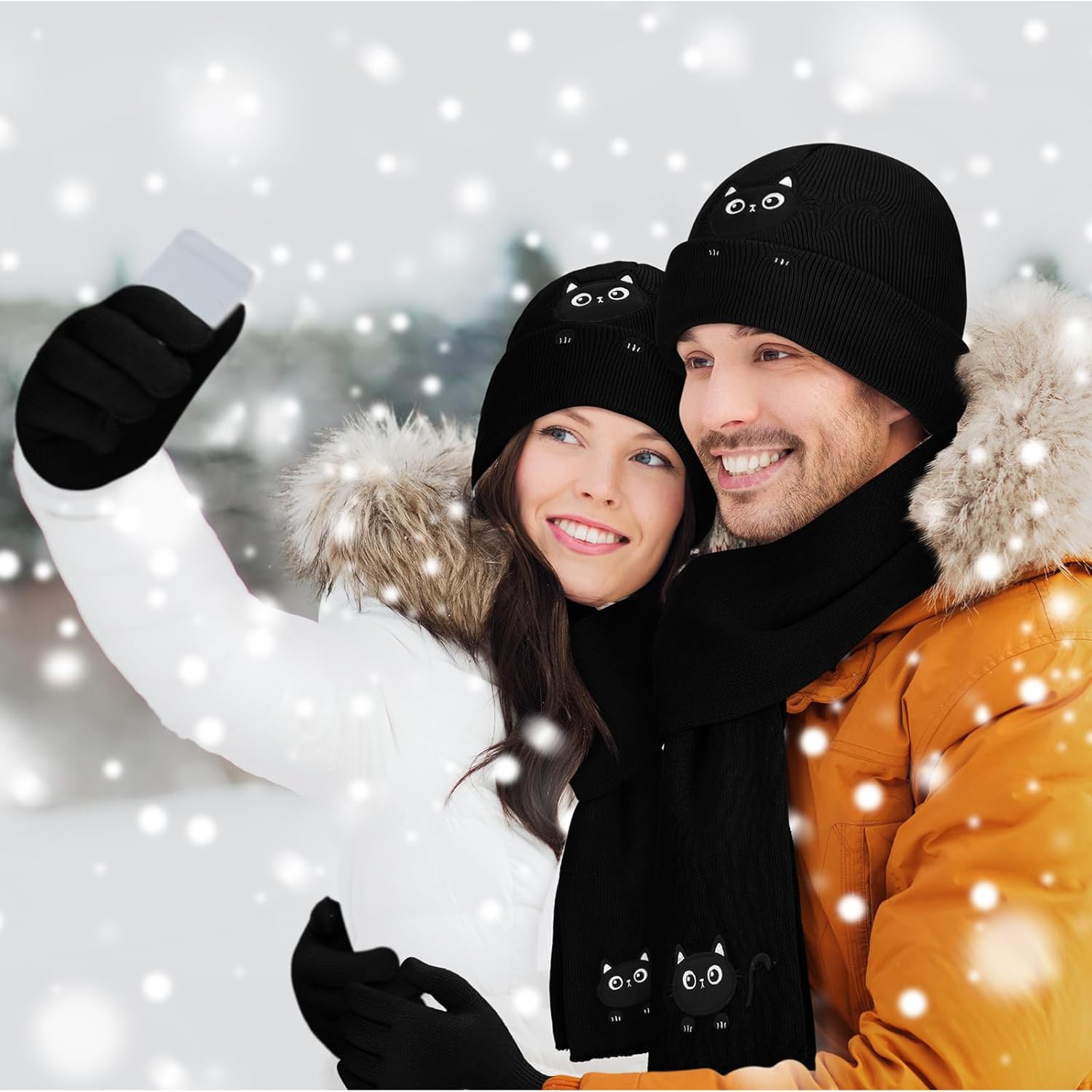 Geyoga Cat/dog/bee/capybara Winter Beanie Scarf Gloves Knit Fleece Warmer Animal Lover Winter Gifts Women Men - Image 6