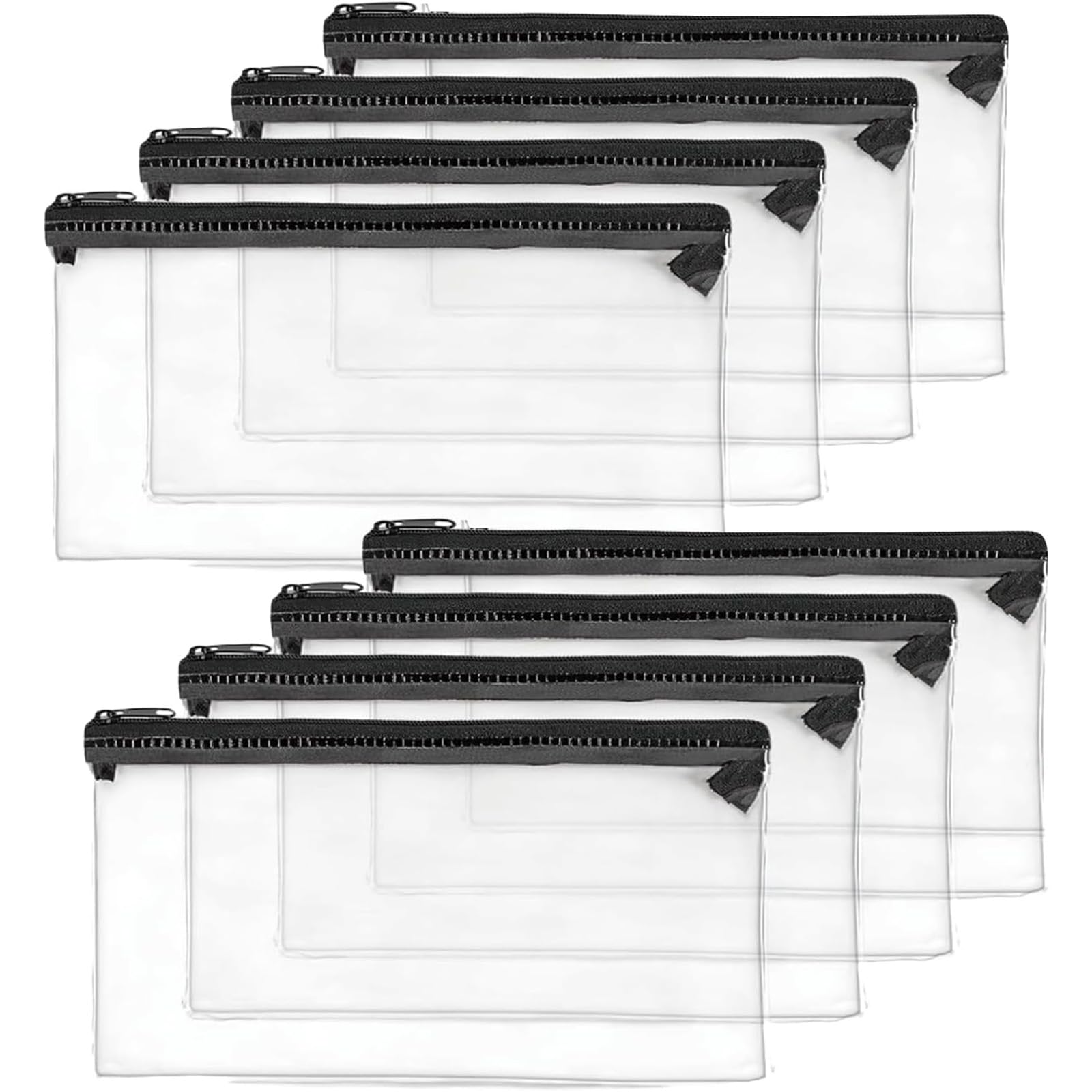 Bodeshis Transparent Pencil Case, 8pcs Clear Plastic Pencil Cases for Exams, School, Travel, See Through Pencil Pouch for Stationery, Cosmetics, Toiletries, 22 * 14.5cm/8.7 * 5.7in