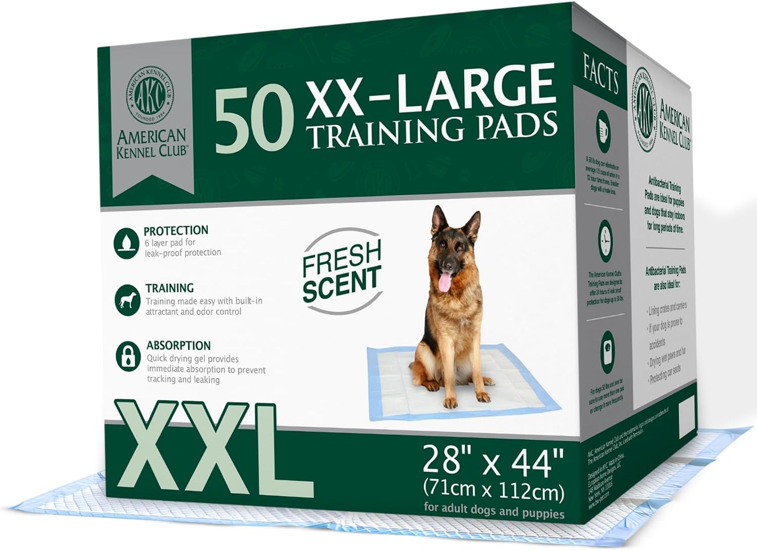 American Kennel Club Scented Puppy Pads – XXL & XXL+ Sizes – Ultra Absorbent 6-Layer Pee Pads with Odor Control & Quick-Dry Gel (50, 28 x 44)