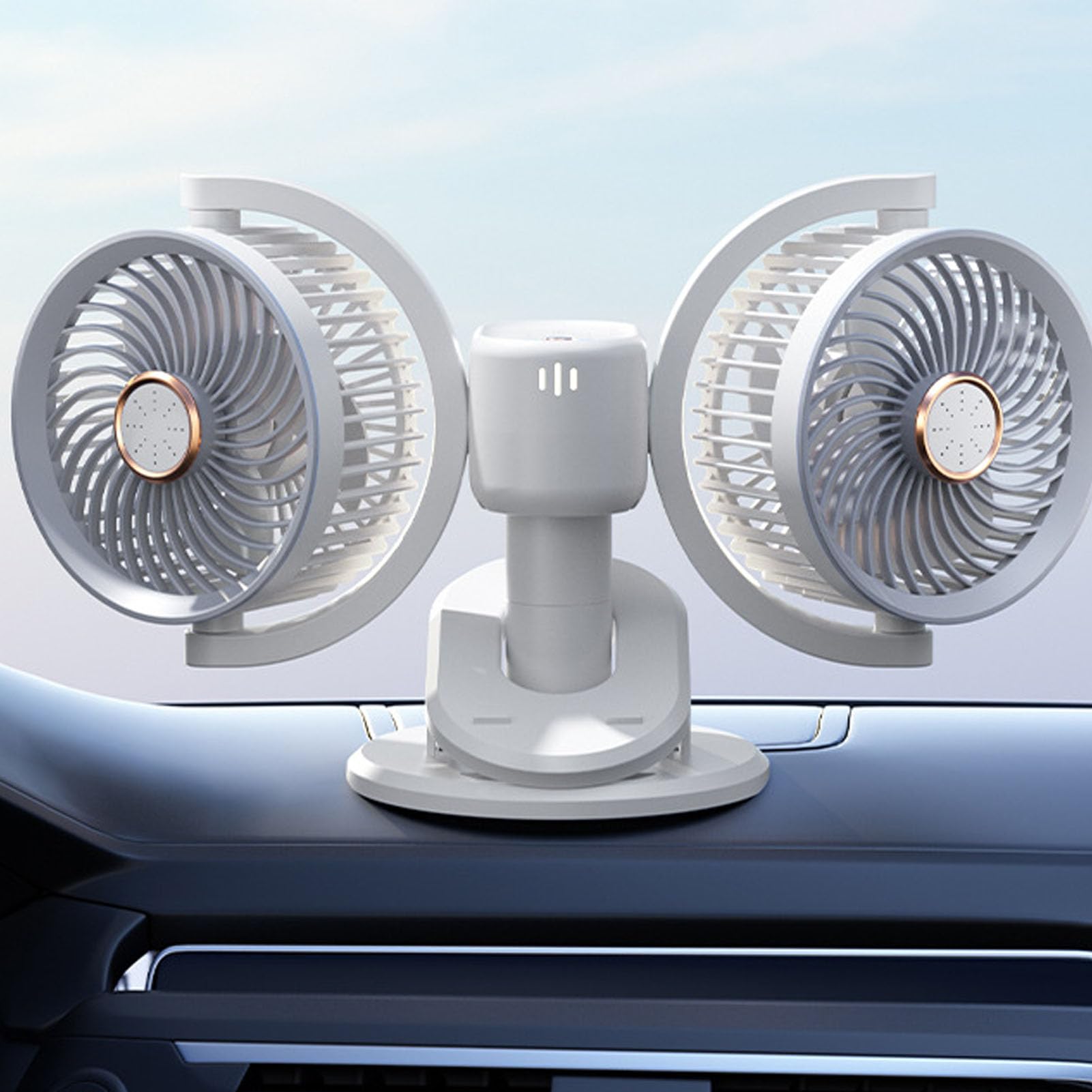 Annadue Ventilatore da Tavolo USB Ricaricabile a Doppia Testa, Ventola con Morsetto Regolabile in Altezza, Rotazione a 360° con Luce Notturna, Ventilatore Portatile a Batteria con 4 velocità, Motore