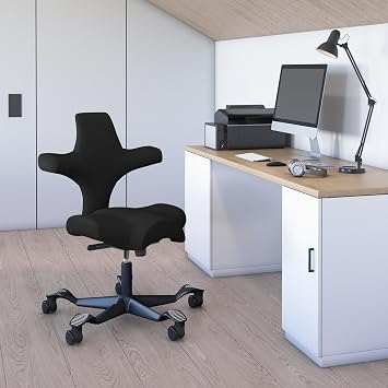HAG Capisco Standard Chair-Black Frame-Upholstered Black Leather