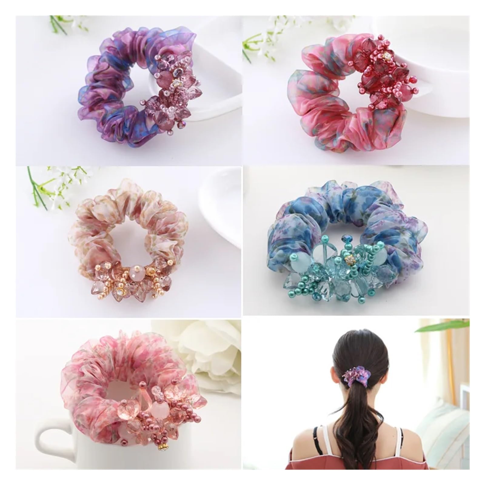 Coleteros Pelo Mujer 1 banda for el cabello de organza, hilo seda, tela cristal, tocado flores, cuerda goma elástica for for niña(B purple)