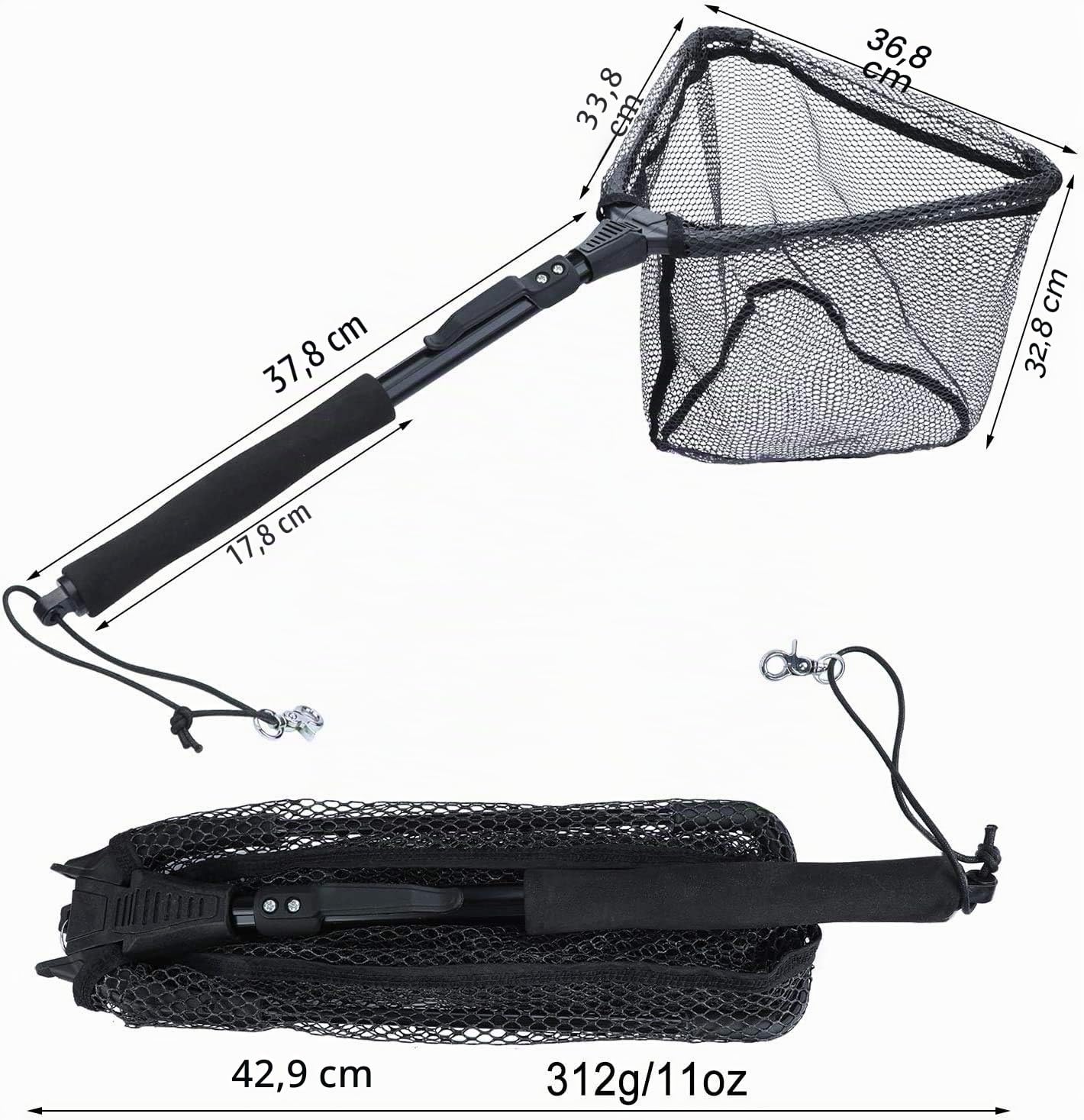 Sougayilang Fischkescher, Fischkescher, faltbar, zusammenklappbar, Teleskopstange, strapazierfähiges Nylon-Material, sicheres Fangen oder Freilassen von Fischen