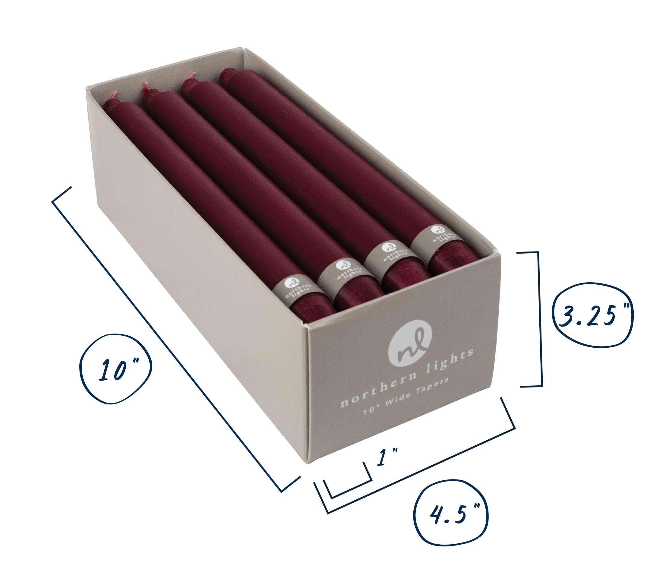 Bougies Coniques Larges Northern Lights – Lot De 12 – Bordeaux 25,4 Cm – Sans Fumée, Sans Goutte