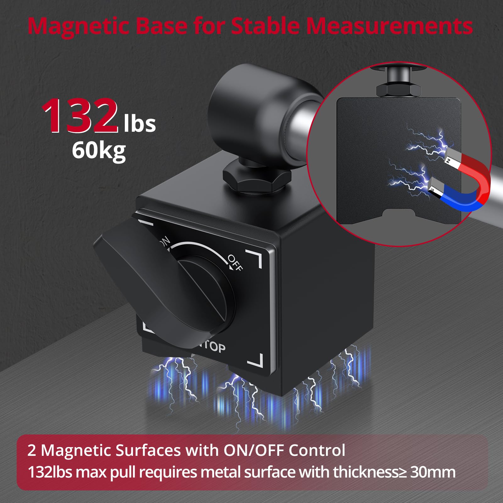 XUNTOP Reloj Comparador 0-20 mm Indicador de Cuadrante con 132lbs/60kg Base Magnetica Indicador de Dial de Alta Precisión de 0,01 mm para Torno Fresadora Ajuste de Herramienta Metrología