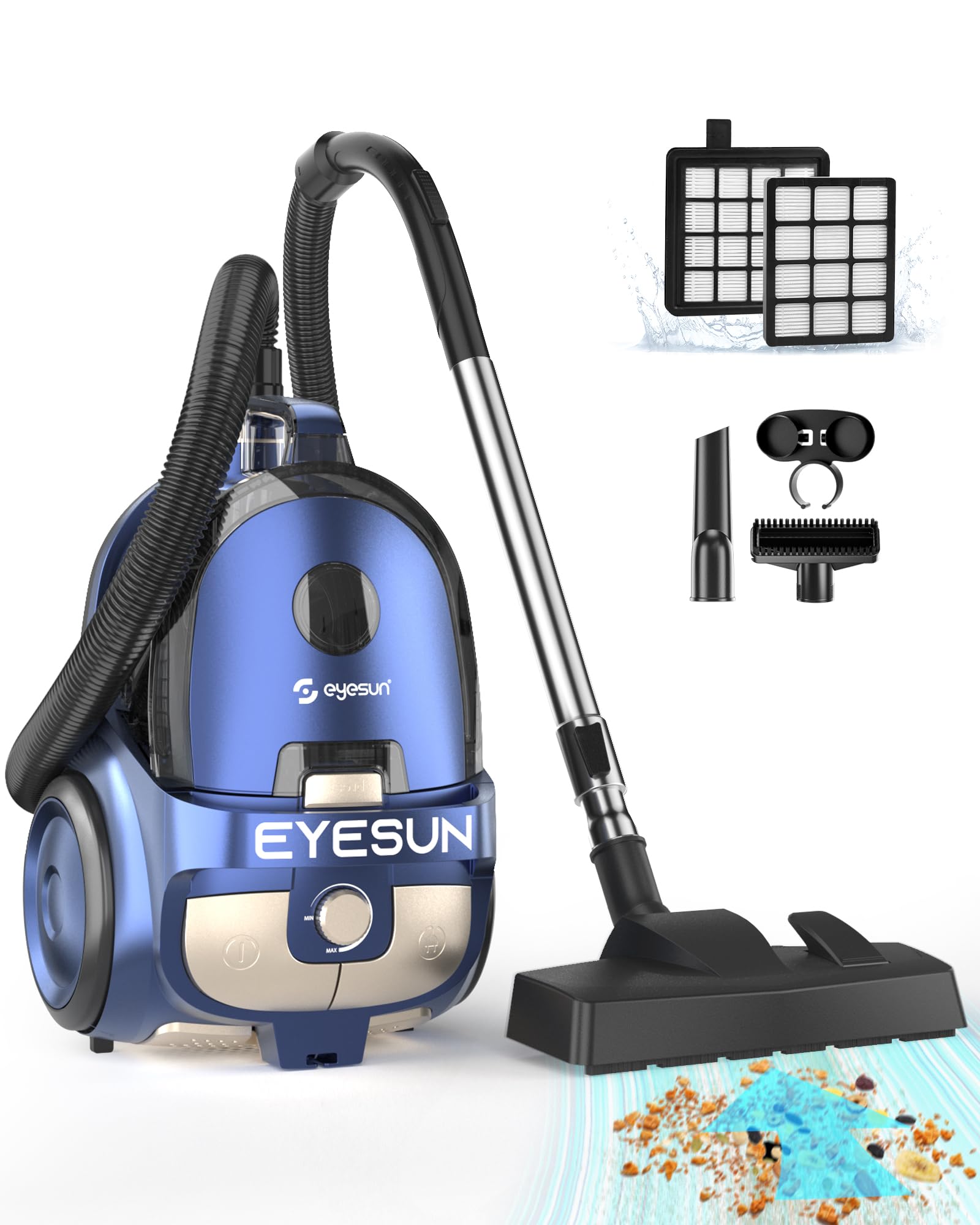 Bagless Canister Vacuum Cleaner,1600W Powerful High-Suction Bagless Canister Vac with 4.5QT Dust Cup,Pop-N-Go Brush,HEPA Filter,Dual Motors&4 Cleaning Tools,Perfect for Low-Pile Carpets&Hard Floors