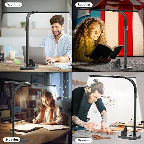Miniatura 7 de Lámpara de escritorio LED de doble cabezal, lámparas de escritorio de arquitecto para oficina en casa, iluminación de oficina más brillante de 24 W,