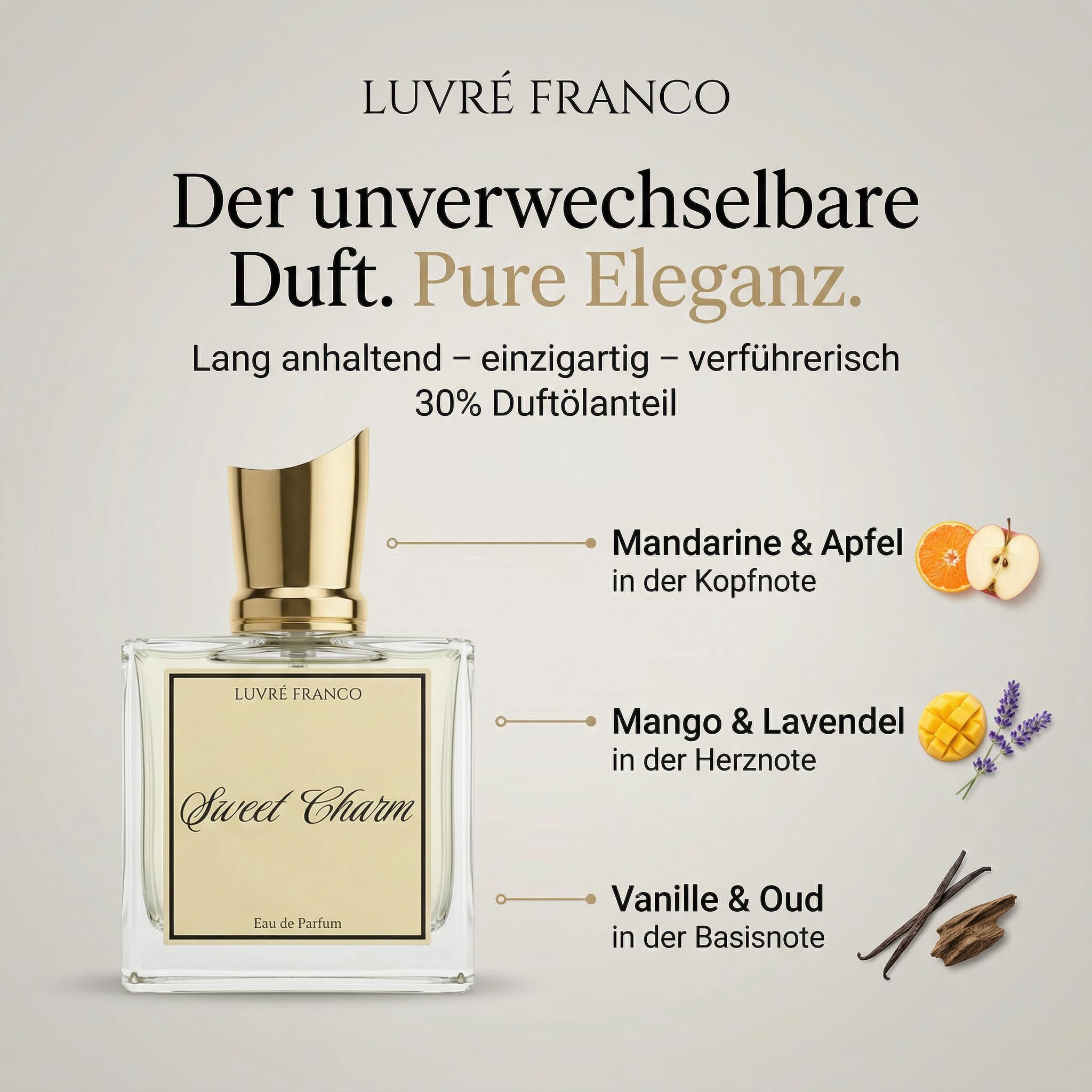 Sweet Charm - Eau de Parfum für Herren - LUVRÉ FRANCO - mit Pheromonen - frischer süßer Duft - 50ml - sehr attraktiv und anziehend - langanhaltend fruchtig