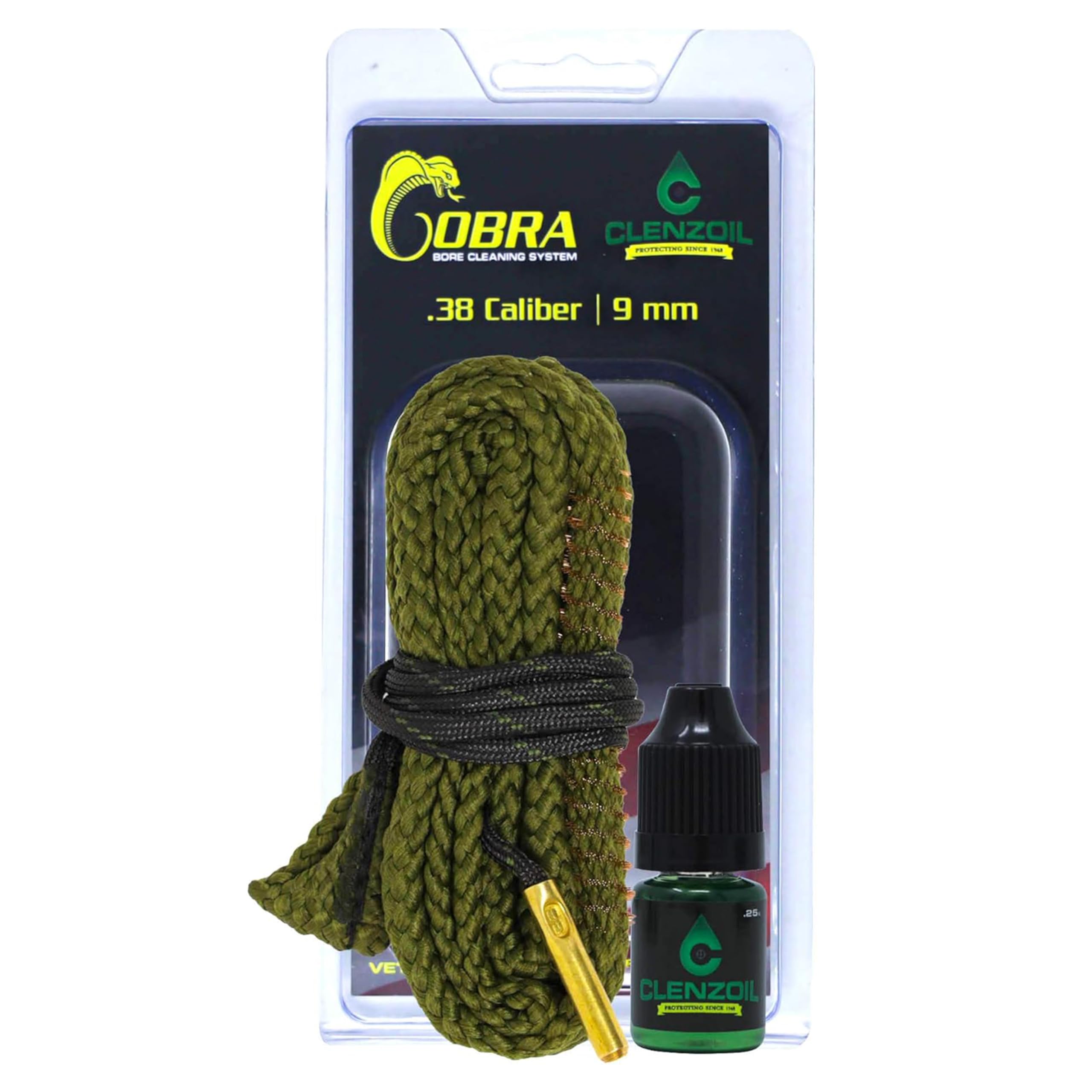 CLENZOIL Field & Range Cobra Bore Cleaner | Gun Barrel Cleaning Tool | Brass Brush Embedded in Cotton Bore Rope