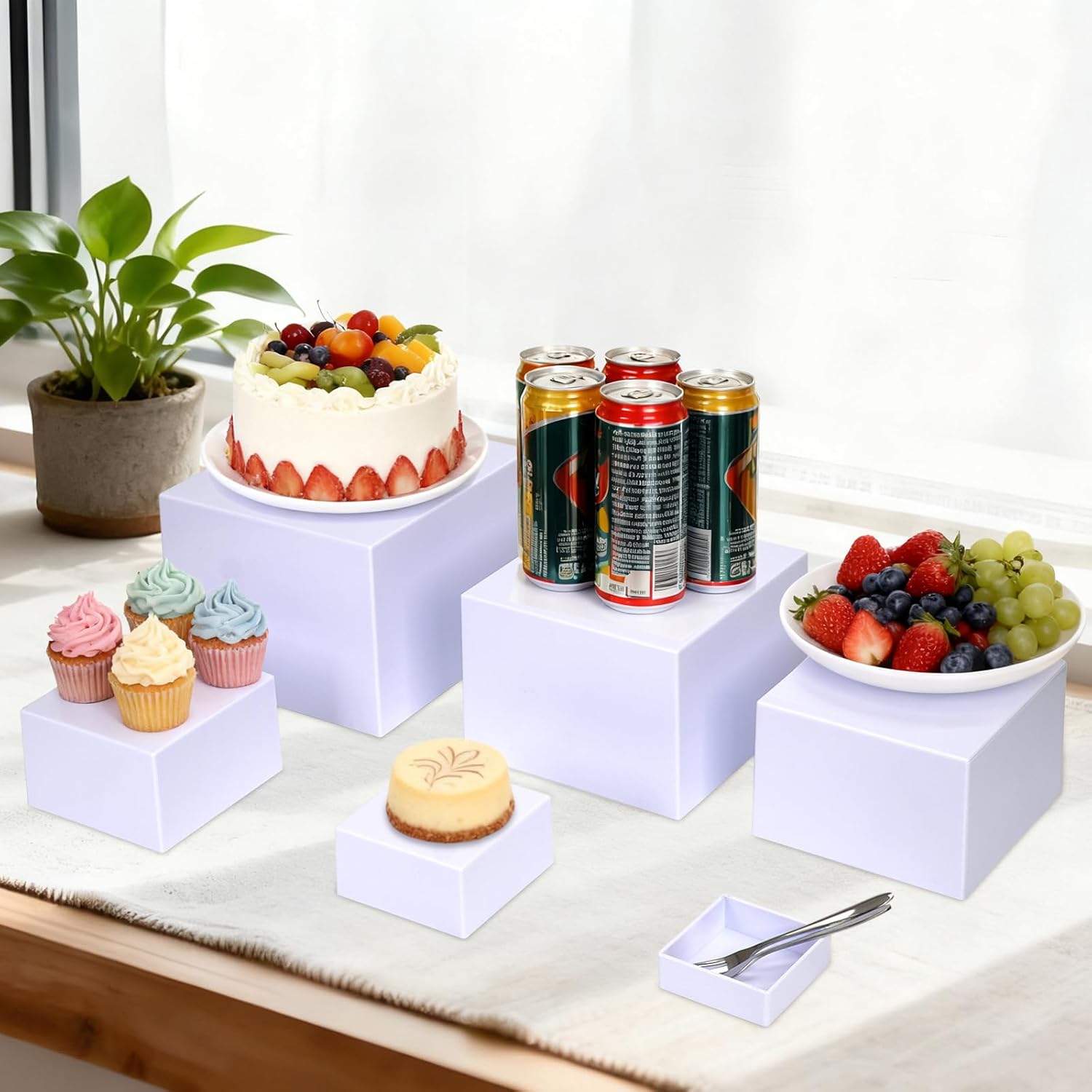 6 Pcs White Buffet Risers and Stands, Food Risers for Buffet Table, Display Stand Shelf for Party, Catering, Jewelry & Collectibles, White Acrylic Nesting Boxes for Food Display image 3