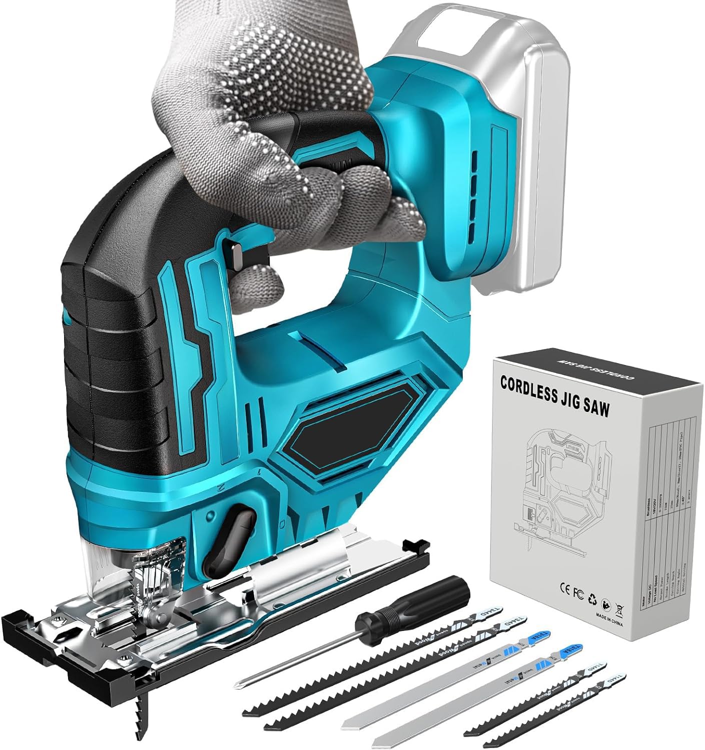 Scie Sauteuse Sans Fil 20V - Coupe Chanfrein 45° - 4 Positions Orbitales - Avec 10 Lames Et LED