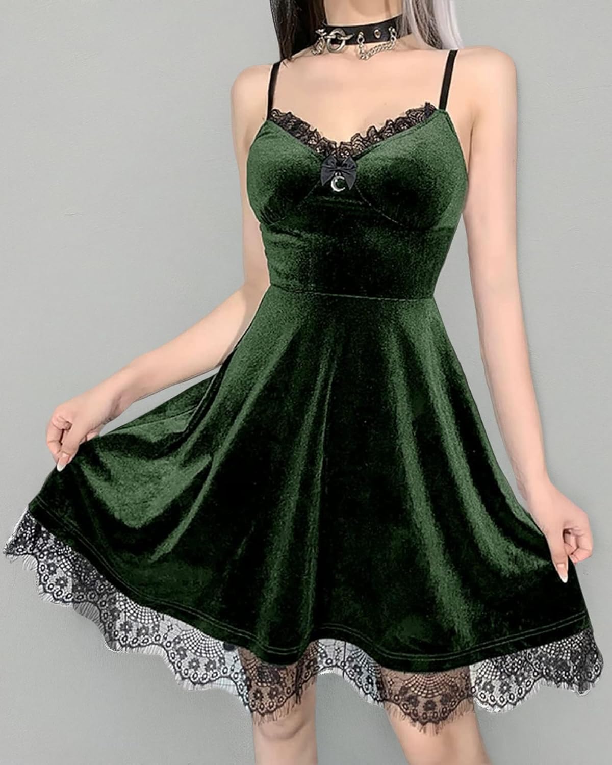 TSMNZMU Womens Gothic Lolita Dress Velvet Moon Camisole Dresses Sleeveless Punk Grunge Emo Dress Goth Alt Witchy Fairy Dress - Image 7