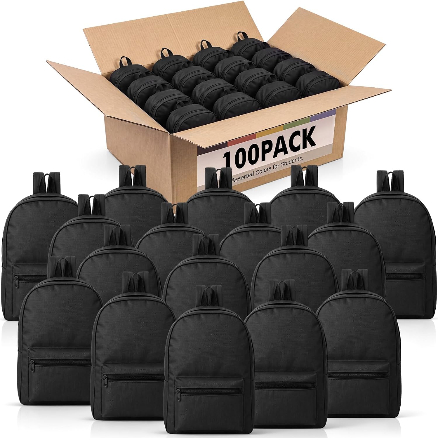 Thinkday 100 Pack Backpacks in Bulk 17 Inches Wholesale, Balck