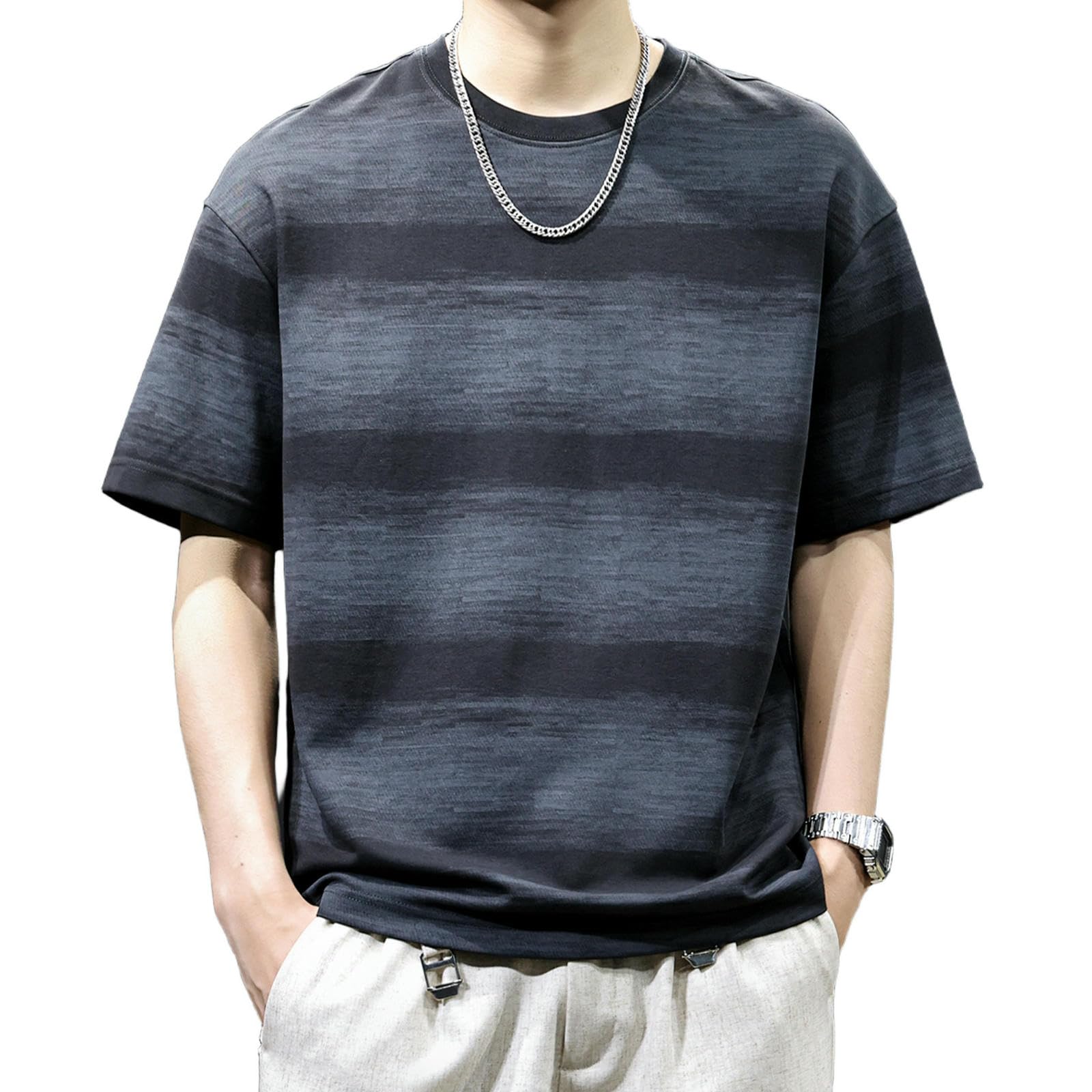 Oversized Tshirt Herren Gestreiftes Kurzarm-T-Shirt Für Herren; Lockeres, Lässiges Sommeroberteil In Übergröße, Geeignet Für Den Alltag