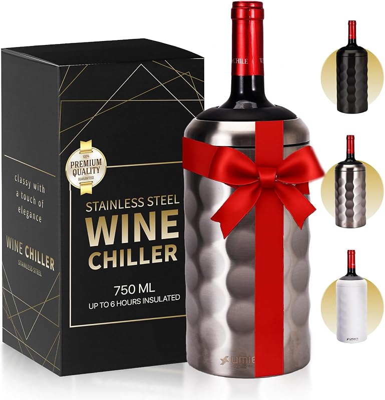 Premium Wine Chiller - 750ml Stainless Steel Bottle Cooler, Double-Walled & Vacuum Insulated - Keeps Wine Cold for 6+ Hours - Perfect Gift for Wine Lovers - Fits Most Champagne Bottles