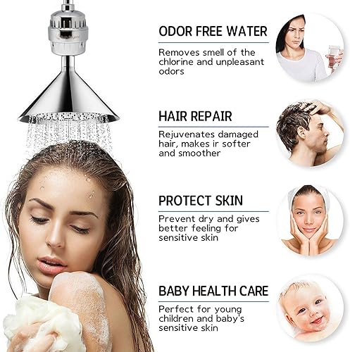 Miniatura 6 de Cartucho de repuesto de filtro de ducha de 15 etapas con vitamina C para agua dura, el filtro de agua de ducha elimina el fluoruro de cloro y mejora