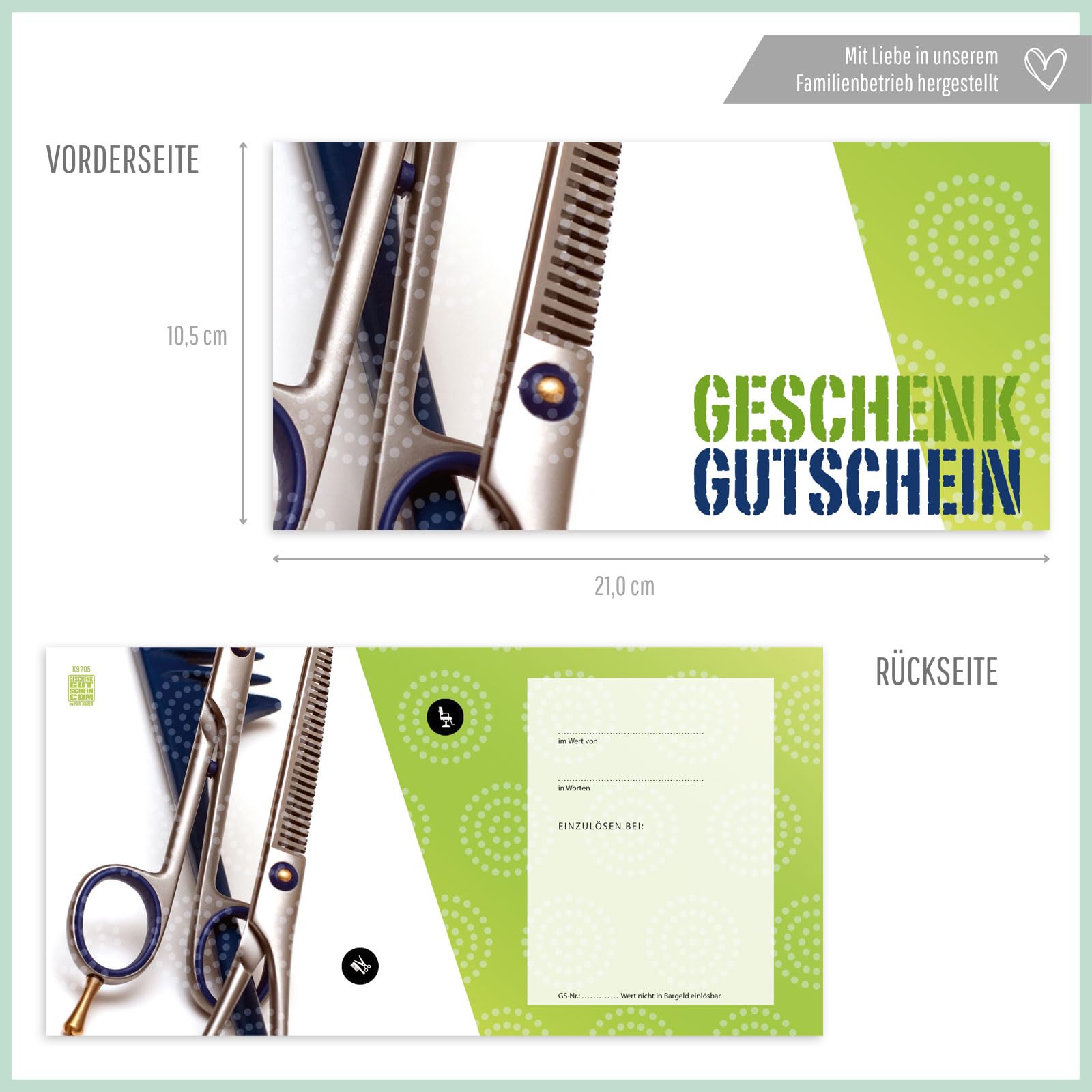 GESCHENKGUTSCHEINcom - 50 Geschenkgutscheine mit Umschlag/Schleife für Friseur Coiffeur. Friseurgutscheine - Gutschein-Vordruck blanko K9205-2-50