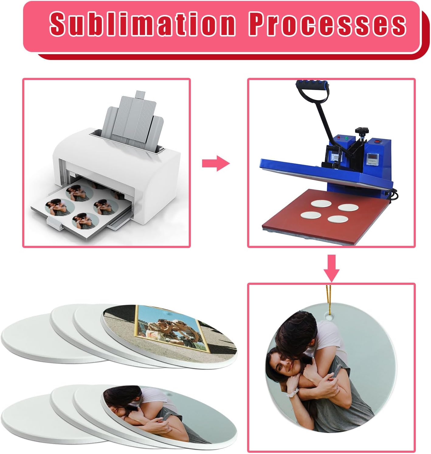 Sublimation Blanks Ornament Bulk 25pcs Personalized Christmas Ornaments Set Ceramic Ornaments White Sublimation Discs for Christmas Tree Decorations Wedding Birthday Gifts for Women Men 3" - Image 8