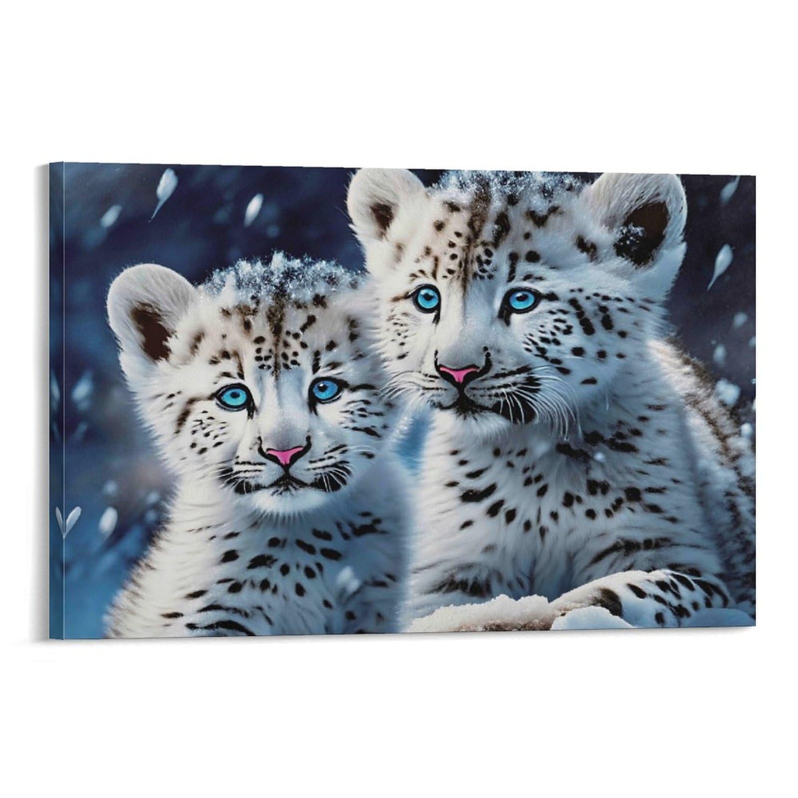 CPLVKWRQJ Snow Leopard Cubs Single Two Fluffy Snow Leopard Cubs Snowy Day Framed Canvas Wall Art - Living Room Gallery Wall Statement Piece Fade Resistant Decor 16x24inch(40x60cm)