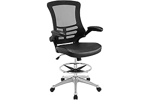 Modway Attainment Leather Drafting Chair With Flip-Up Arm